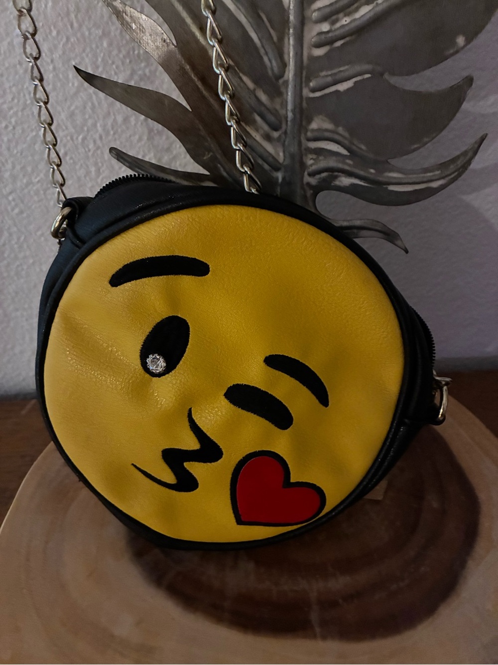 Olivia Miller Yellow Emoji Kiss Heart Crossbody Bag - with a rhinestone eye!